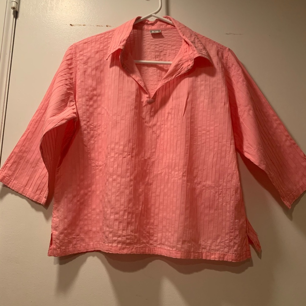 Cottons brand FabIndia style pintucked cotton cropped top blouse collar Pink L